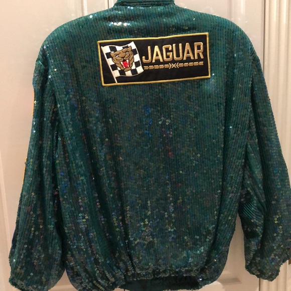 💚Jeanette St. Martin Sequins Moto auto brand car racing companies patches Jacket - Picture 4 of 8